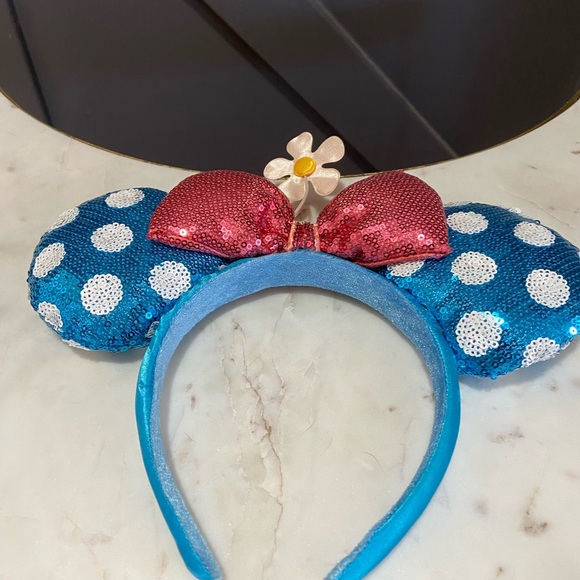 Daisy Duck Blue Polka Dot Minnie Ears with Pink Bow - Picture 2 of 8